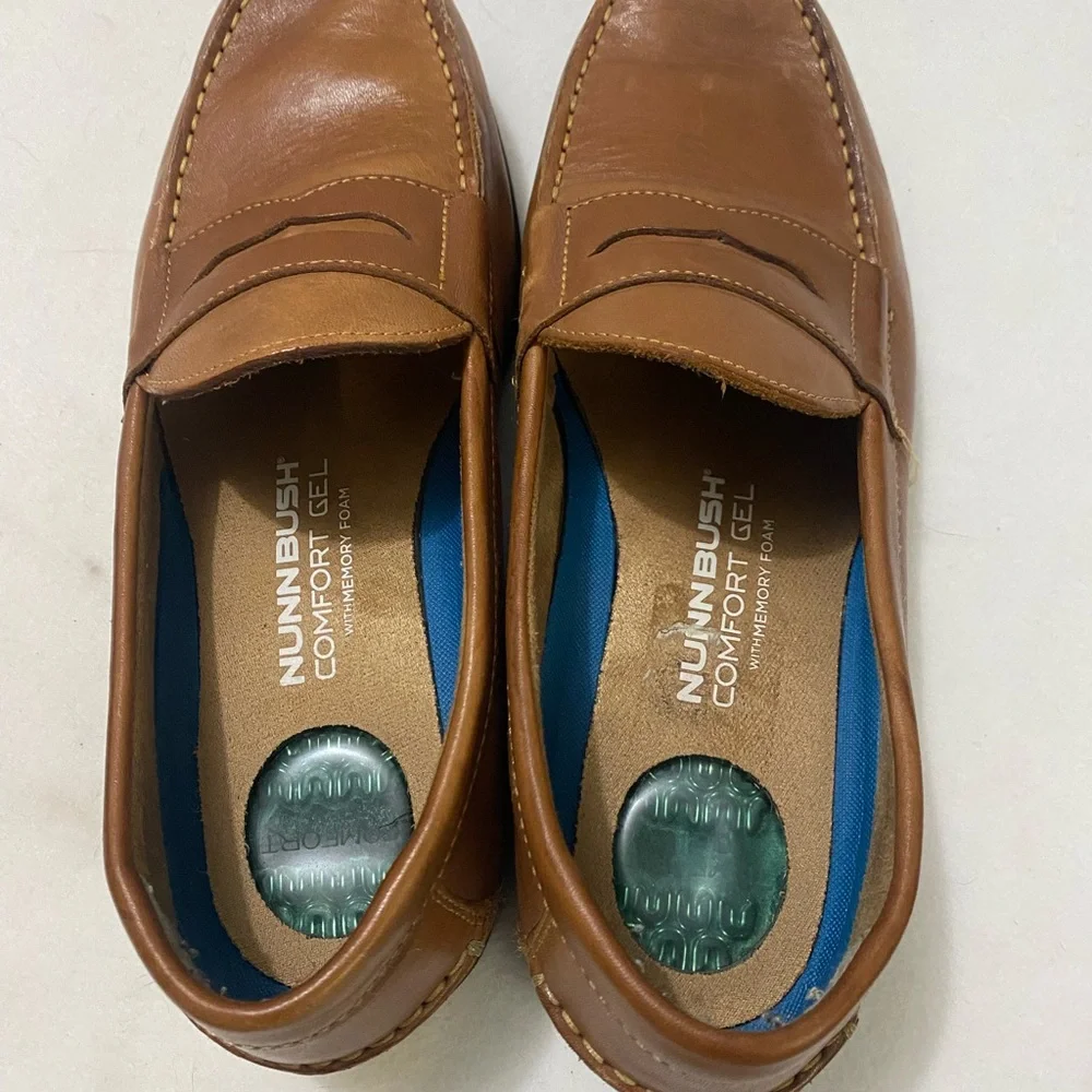 Nunn Bush Men's Tan Leather‎ Loafers Slip-Ons Size 9.5 Memory Foam